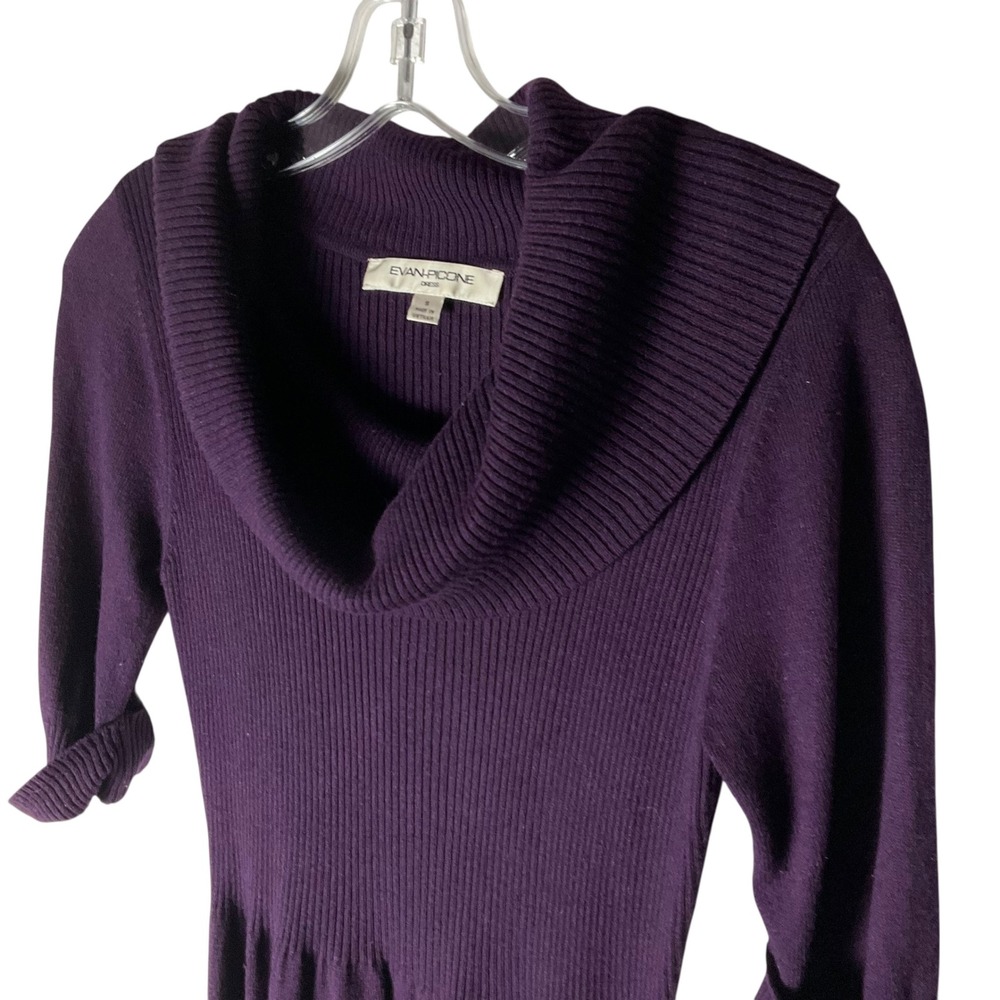 Evan Picone Womens Cowl Neck Sweater‎ Dress Ribbed Knit Purple Size Small - Picture 2 of 5